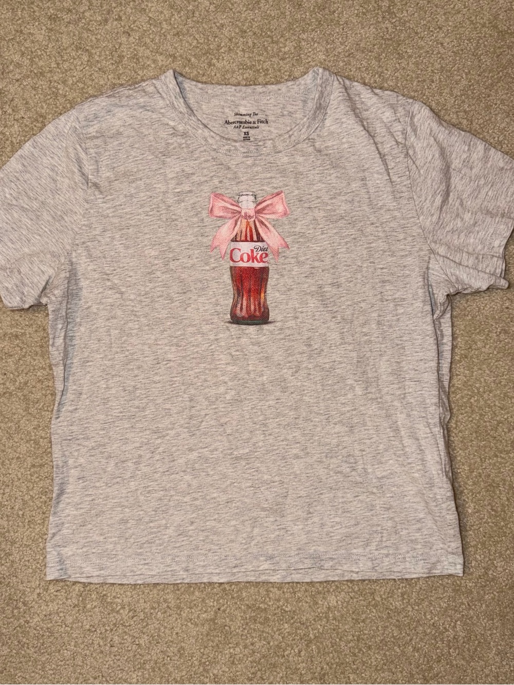 Abercrombie and Fitch Heather Gray Tee with Diet Coke Bottle and Pink Bow